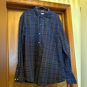 Navy and Orange Checkered Men's Shirt